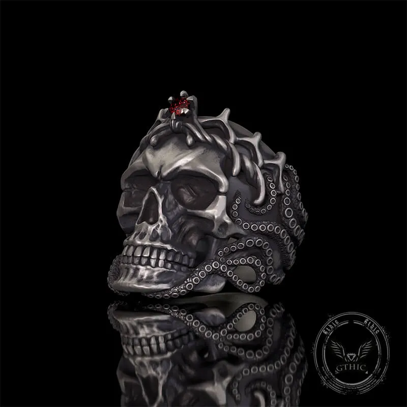 Gothic Octopus Gem Crown Skull Sterling Silver Ring sold by GTHIC product image thumbnail 3