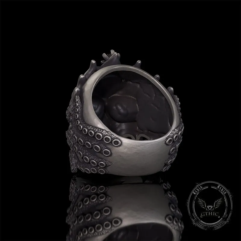 Gothic Octopus Gem Crown Skull Sterling Silver Ring sold by GTHIC product image thumbnail 5
