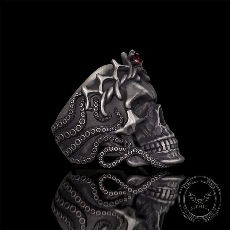 Gothic Octopus Gem Crown Skull Sterling Silver Ring sold by GTHIC product image thumbnail 4