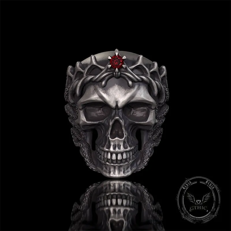 Gothic Octopus Gem Crown Skull Sterling Silver Ring sold by GTHIC product image thumbnail 2