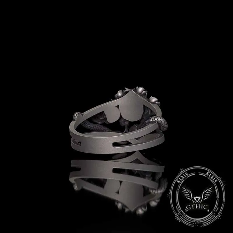 Gothic Rose Skull Snake Entwined Sterling Silver Ring sold by GTHIC product image thumbnail 5