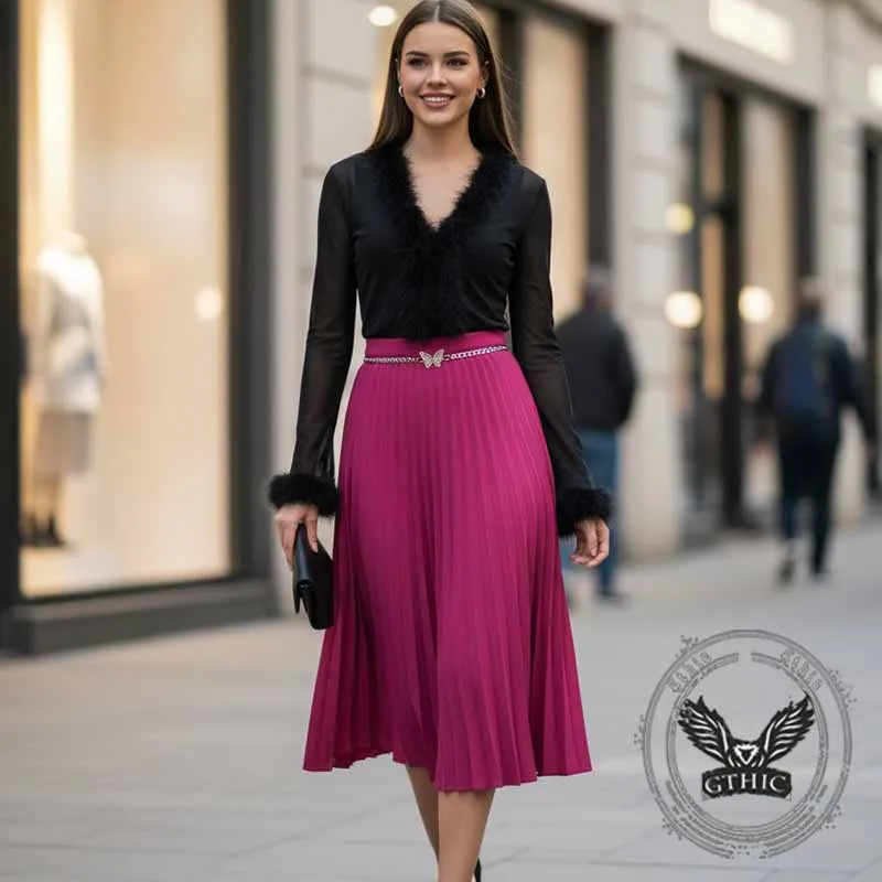 Solid Color V-Neck Mesh Plush Edge Long Sleeve Top sold by GTHIC product image thumbnail 2