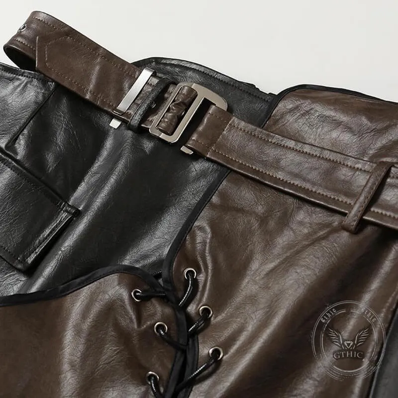 Asymmetrical Patchwork Faux Two-Piece Leather Skirt sold by GTHIC product image thumbnail 5