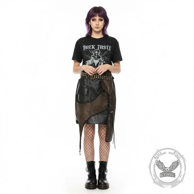Asymmetrical Patchwork Faux Two-Piece Leather Skirt sold by GTHIC product image thumbnail 2