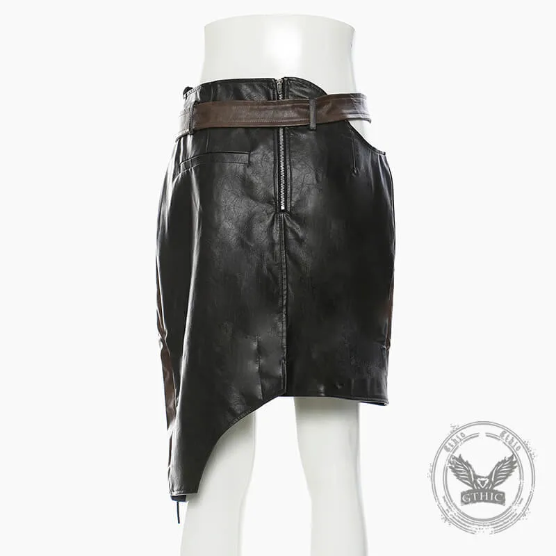 Asymmetrical Patchwork Faux Two-Piece Leather Skirt sold by GTHIC product image thumbnail 4