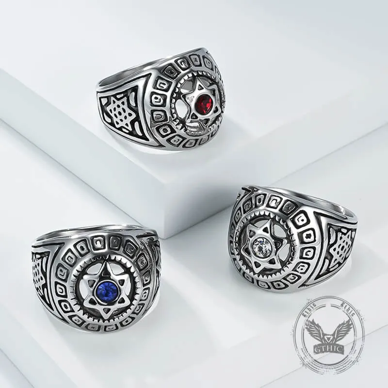 Fashion Gem Hexagonal Stainless Steel David's Star Ring sold by GTHIC