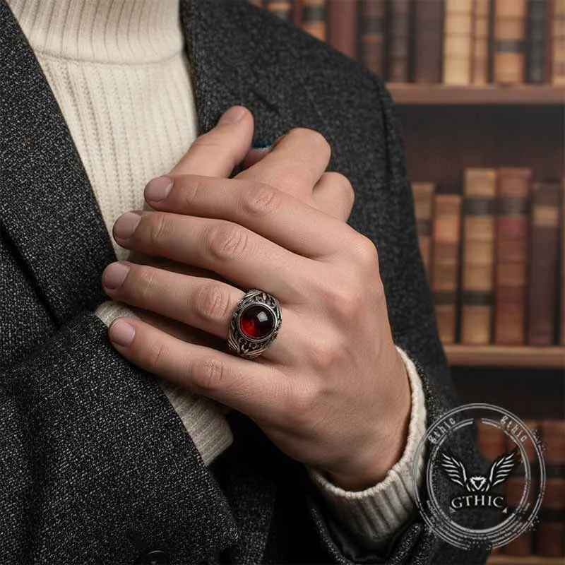 Vintage Floral Pattern Red Gem Stainless Steel Ring sold by GTHIC product image thumbnail 2