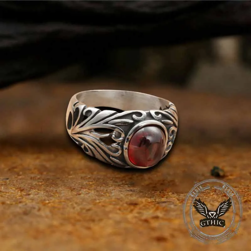 Vintage Floral Pattern Red Gem Stainless Steel Ring sold by GTHIC product image thumbnail 3