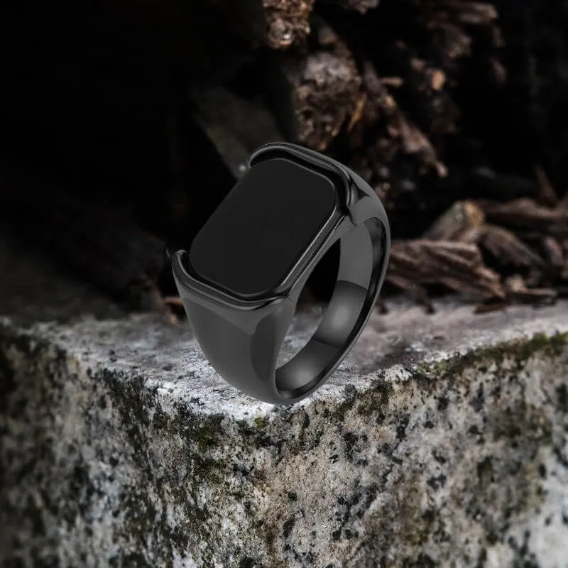 Simple Smooth Black Gemstone Stainless Steel Ring sold by GTHIC product image thumbnail 5