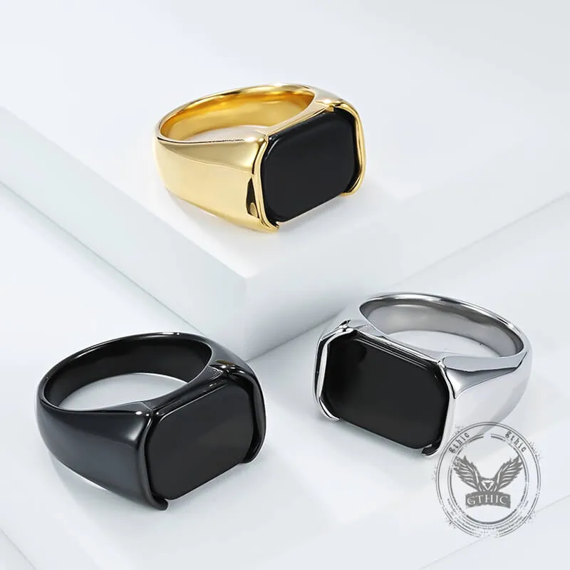 Simple Smooth Black Gemstone Stainless Steel Ring sold by GTHIC