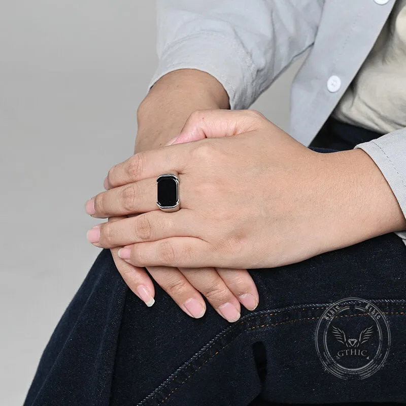 Simple Smooth Black Gemstone Stainless Steel Ring sold by GTHIC product image thumbnail 2