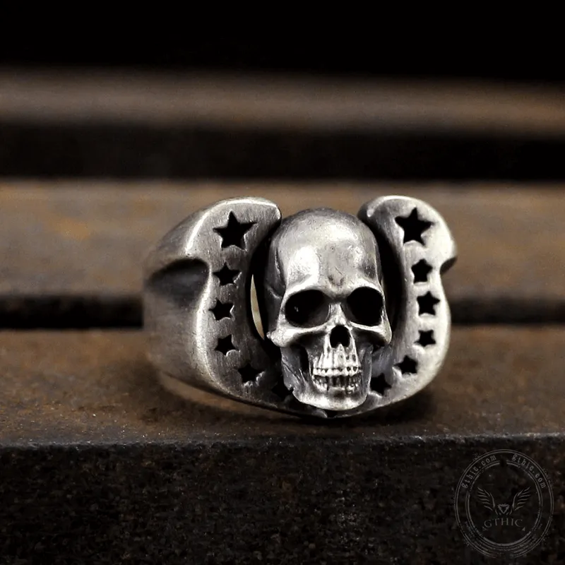 Horseshoe Pentagram Brass Skull Ring sold by GTHIC