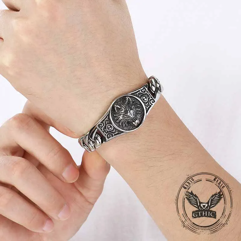 Punk Wolf Head Cuban Chain Stainless Steel Bracelet sold by GTHIC product image thumbnail 2