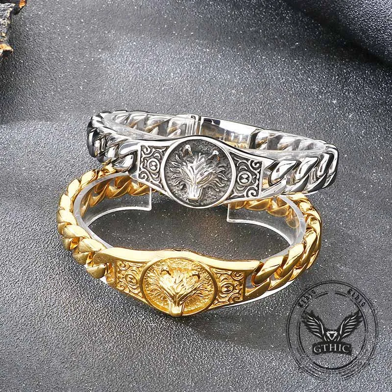 Punk Wolf Head Cuban Chain Stainless Steel Bracelet sold by GTHIC