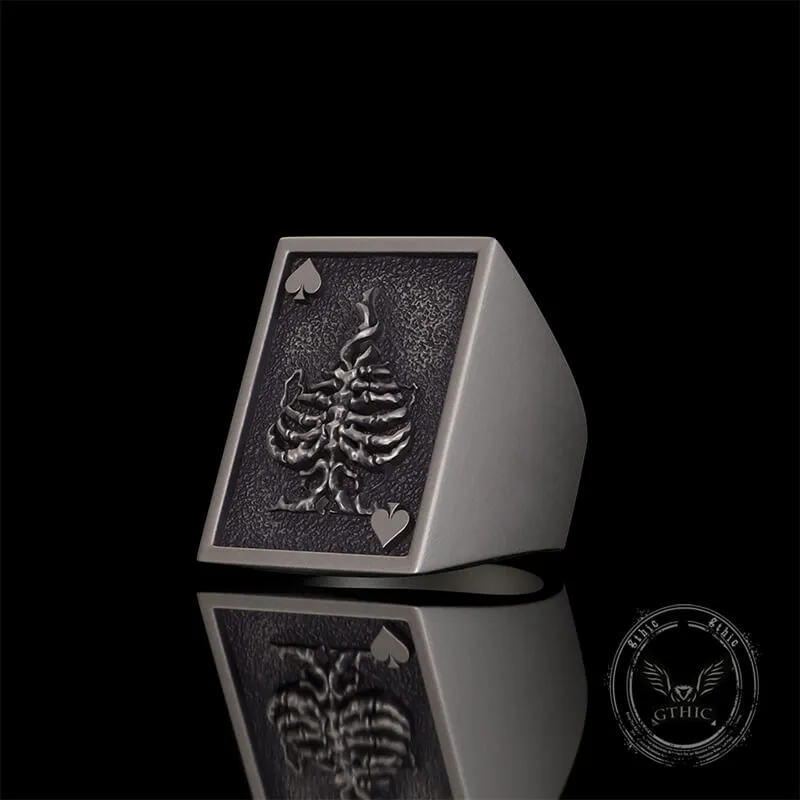 Vintage Square Skull Playing Card Sterling Silver Ring sold by GTHIC product image thumbnail 4