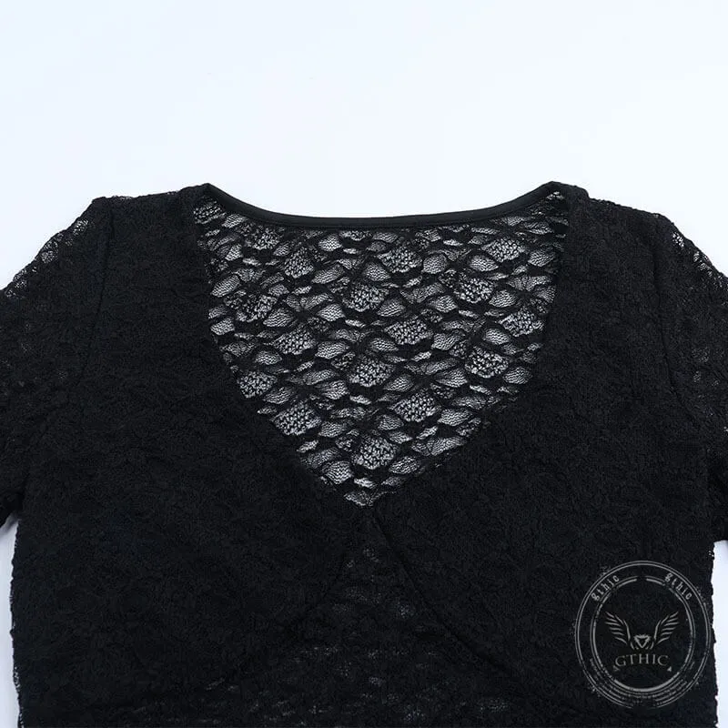 Sexy Black See-Through Lace Bell-Sleeved Top sold by GTHIC product image thumbnail 5