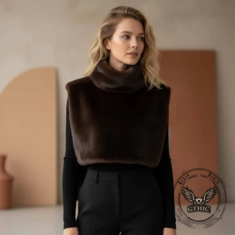 Solid Color Turtleneck Plush Vest Sleeveless Top sold by GTHIC