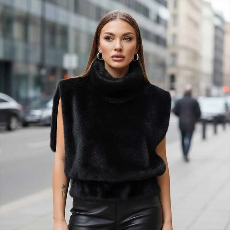 Solid Color Turtleneck Plush Vest Sleeveless Top sold by GTHIC product image thumbnail 2