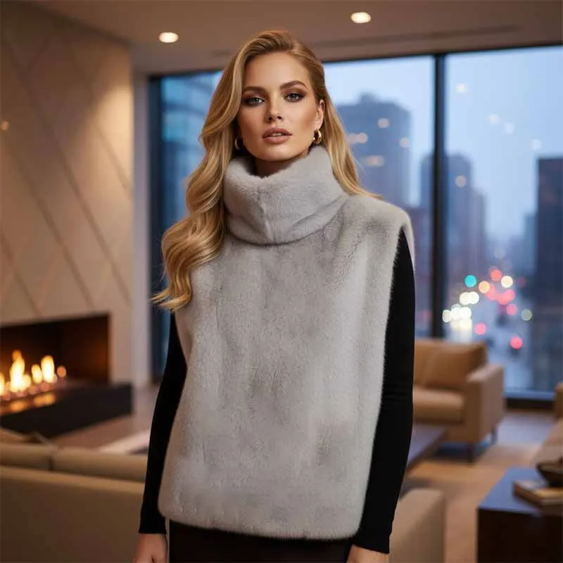Solid Color Turtleneck Plush Vest Sleeveless Top sold by GTHIC product image thumbnail 3
