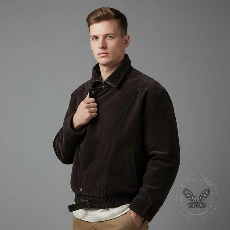 American Fashion Brown Stand-Up Collar Jacket made by GTHIC