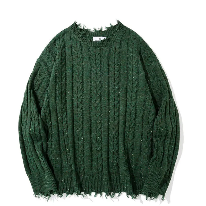 Casual Loose Crew Neck Frayed Pullover Sweater sold by GTHIC