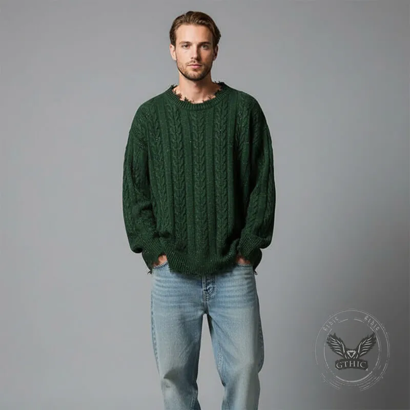 Casual Loose Crew Neck Frayed Pullover Sweater sold by GTHIC product image thumbnail 2