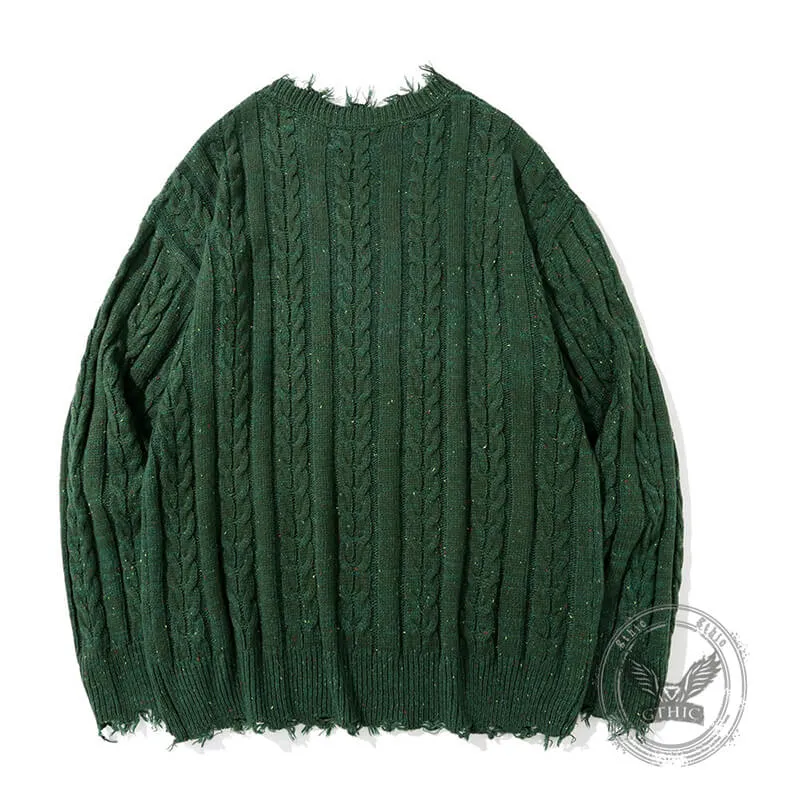 Casual Loose Crew Neck Frayed Pullover Sweater sold by GTHIC product image thumbnail 3