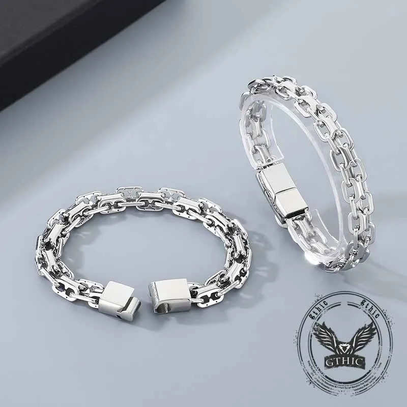 Hip Hop Double Row Hollow Stainless Steel Bracelet sold by GTHIC