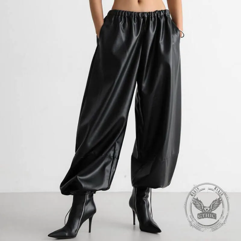Stylish Loose-Fitting Drawstring PU Leather Lantern Pants sold by GTHIC
