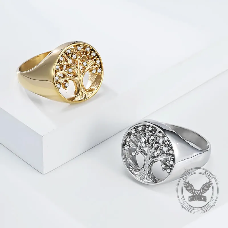 Fashion Gem Hollowed Tree Of Life Stainless Steel Viking Ring sold by GTHIC