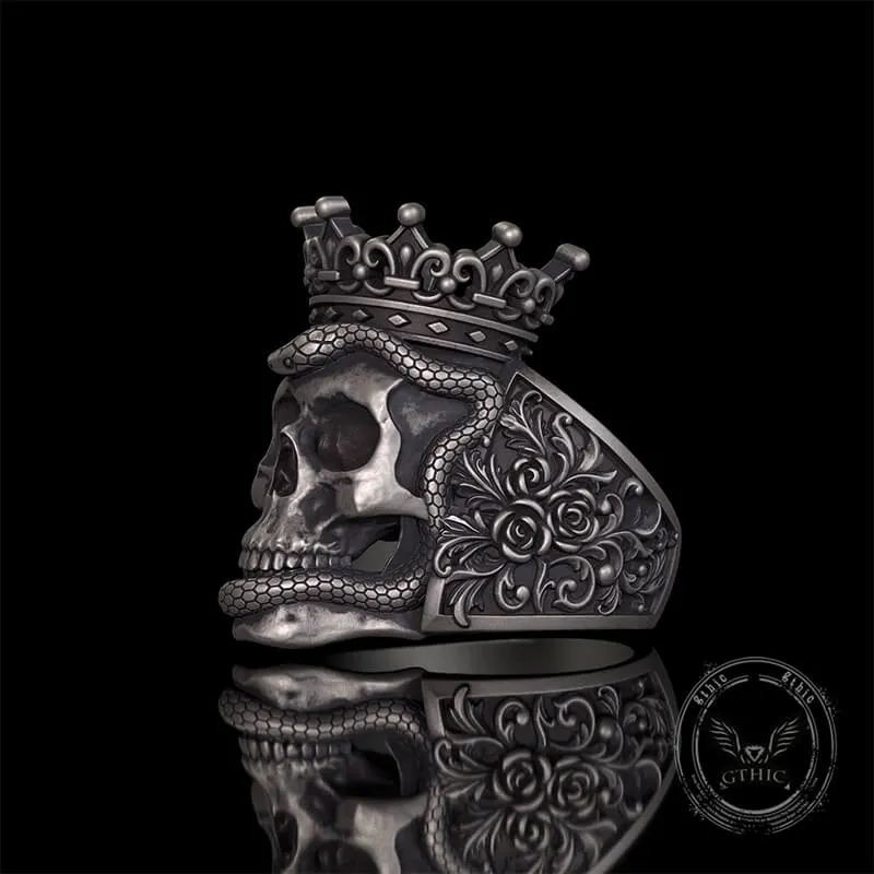 Gothic Snake Entwined Crown Skull Sterling Silver Ring sold by GTHIC product image thumbnail 4