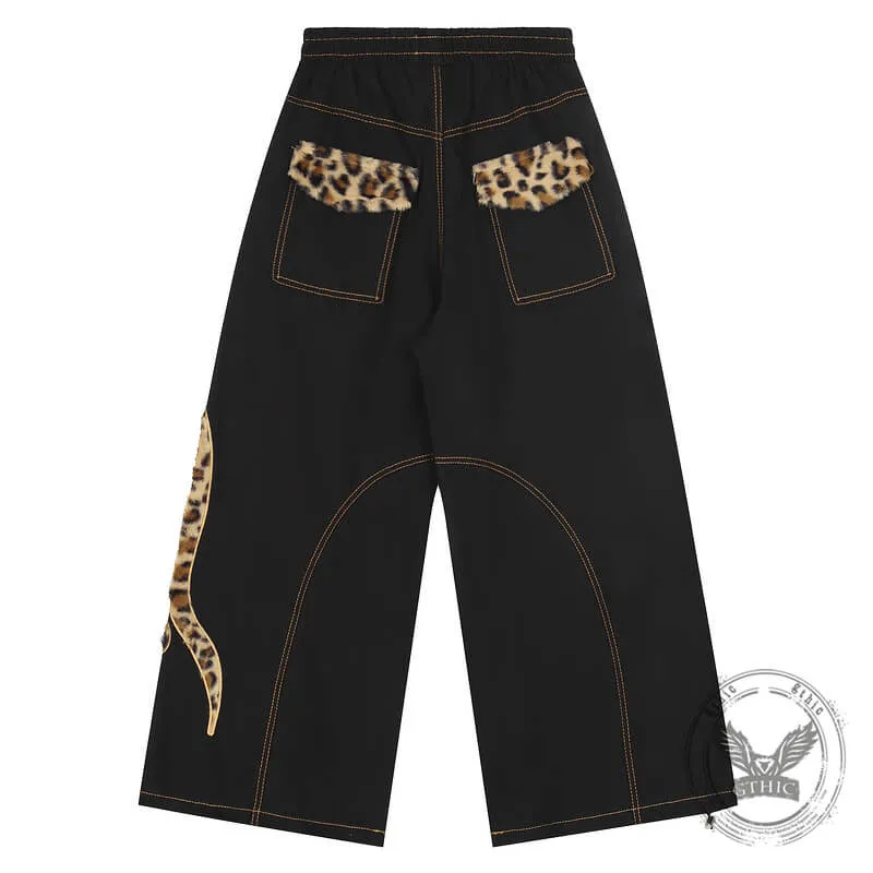 American Retro Leopard Print Letter Patch Loose Jeans sold by GTHIC product image thumbnail 3