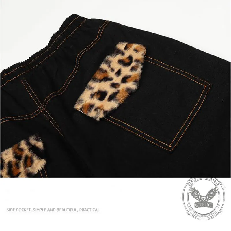 American Retro Leopard Print Letter Patch Loose Jeans sold by GTHIC product image thumbnail 4