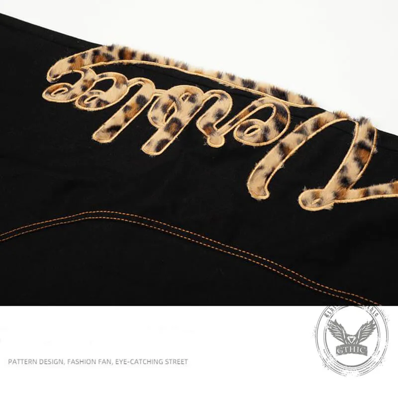 American Retro Leopard Print Letter Patch Loose Jeans sold by GTHIC product image thumbnail 5