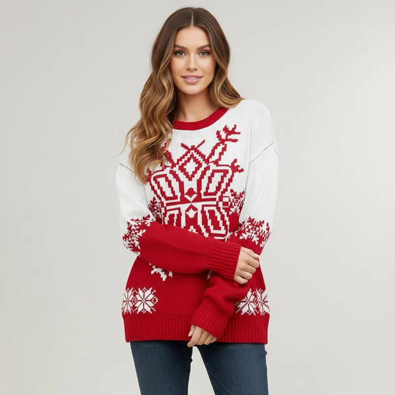 Casual Christmas Snowflake Loose Knit Sweater sold by GTHIC