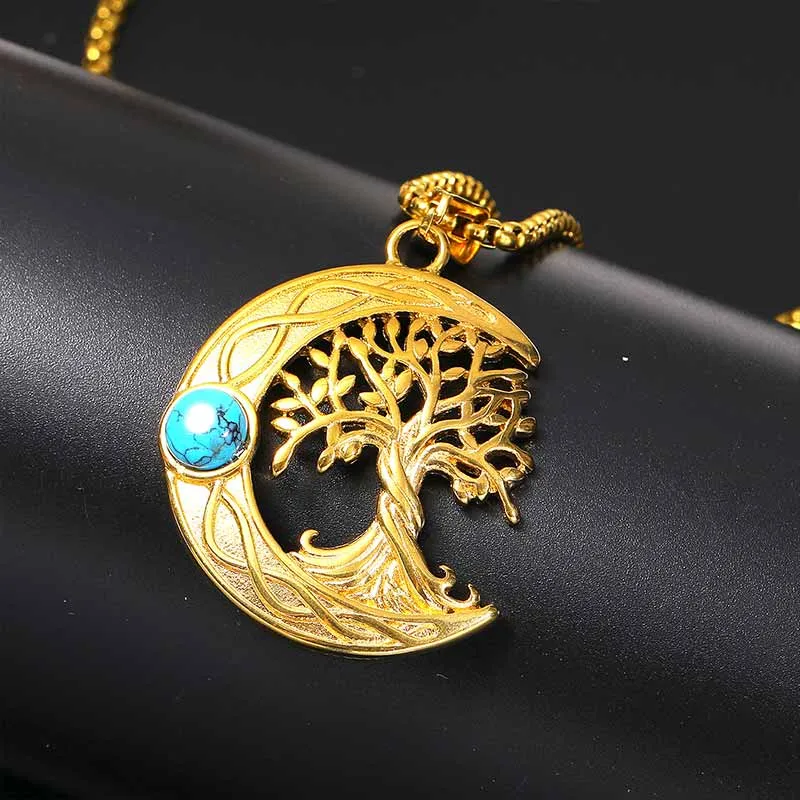 Moon Tree of Life Turquoise Stainless Steel Pendant sold by GTHIC product image thumbnail 5