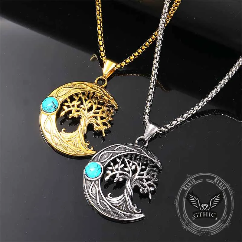 Moon Tree of Life Turquoise Stainless Steel Pendant sold by GTHIC