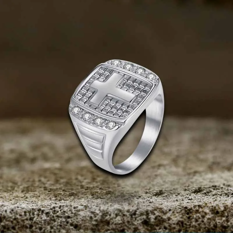 Fashion Cross Diamond-Set Stainless Steel Ring sold by GTHIC product image thumbnail 3