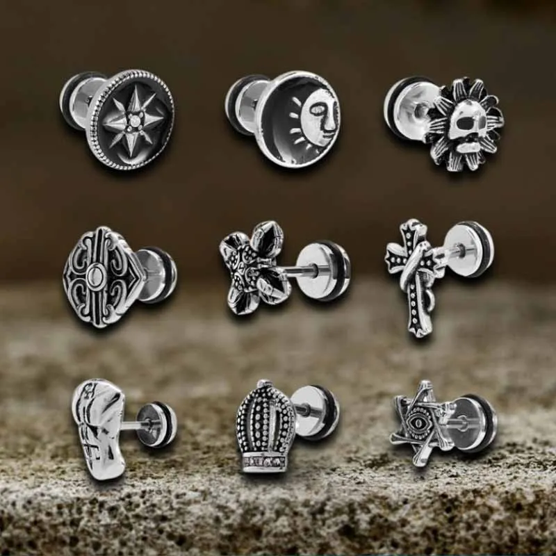 Punk Star Lion Head Cross Stainless Steel Earring Set sold by GTHIC