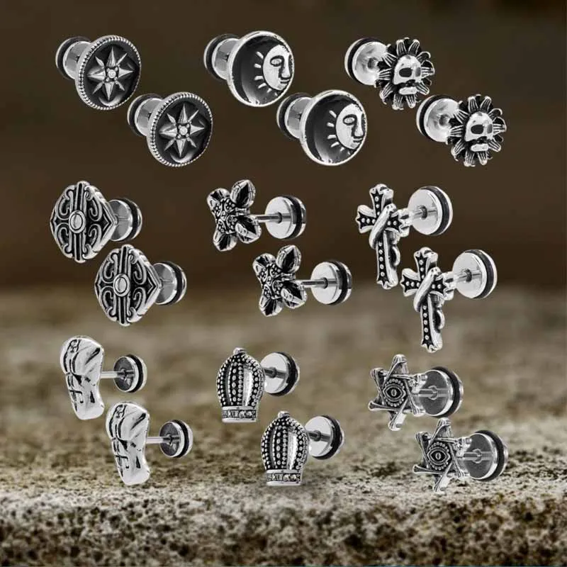 Punk Star Lion Head Cross Stainless Steel Earring Set sold by GTHIC product image thumbnail 2