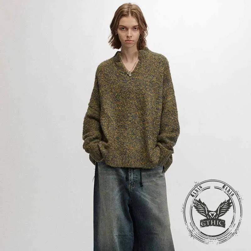 Simple Solid Color V-Neck Loose American Knit Sweater sold by GTHIC product image thumbnail 2