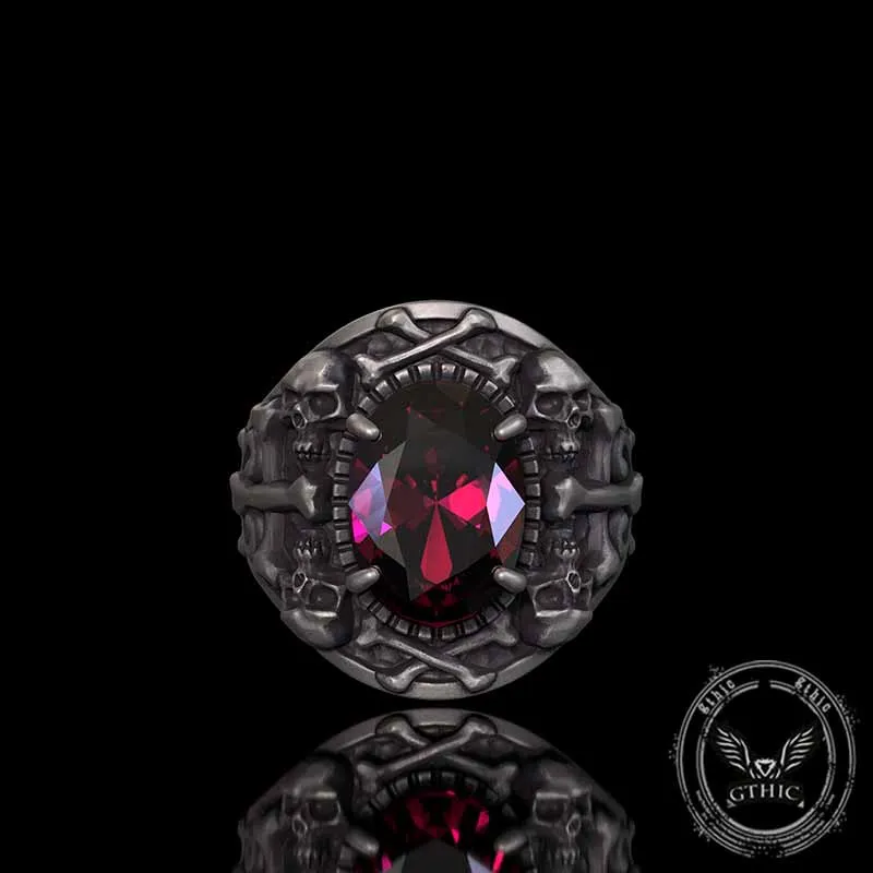 Gothic Skull Crossbones Sterling Silver Gem Ring sold by GTHIC product image thumbnail 3