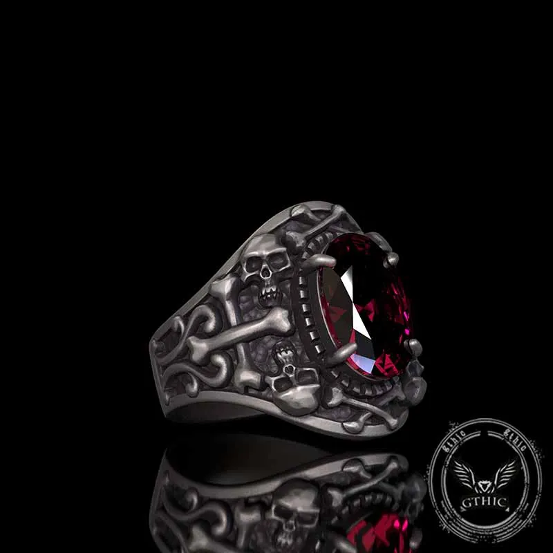 Gothic Skull Crossbones Sterling Silver Gem Ring sold by GTHIC product image thumbnail 4