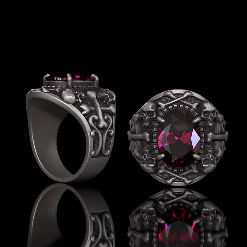 Gothic Skull Crossbones Sterling Silver Gem Ring sold by GTHIC