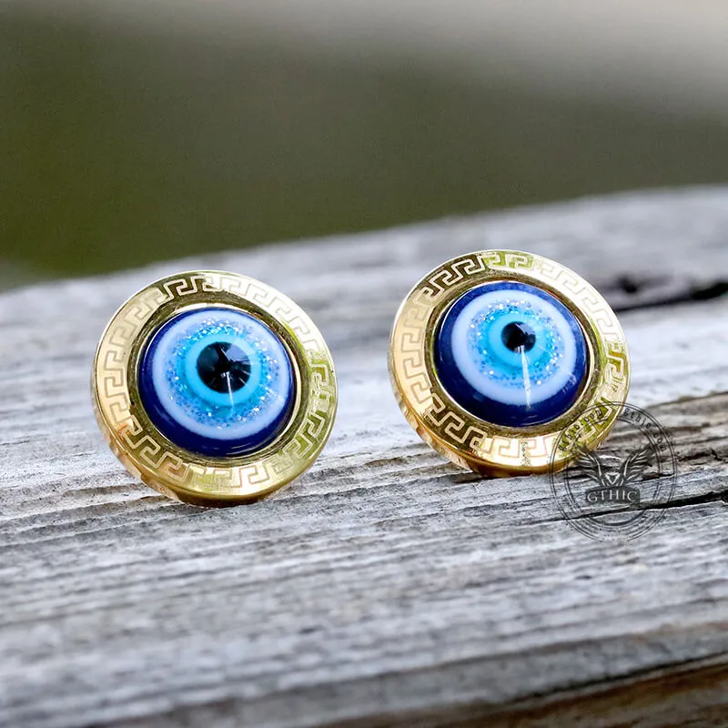 Gold Evil Eye Stainless Steel Stud Earrings sold by GTHIC