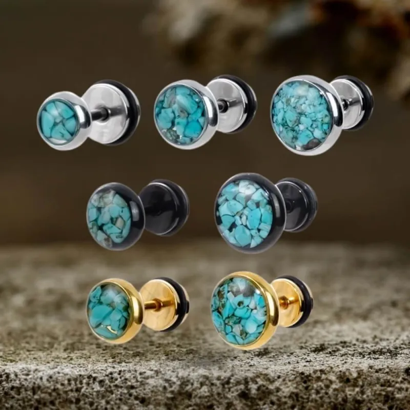Simple Round Turquoise Stainless Steel Stud Earrings sold by GTHIC