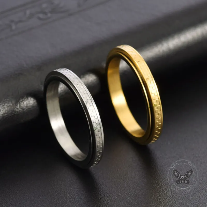 Simple 3mm Chessboard Stainless Steel Spinner Ring sold by GTHIC