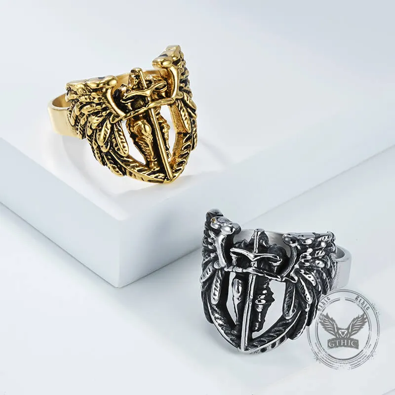 Vintage St. Michael Archangel Stainless Steel Hollow Ring sold by GTHIC