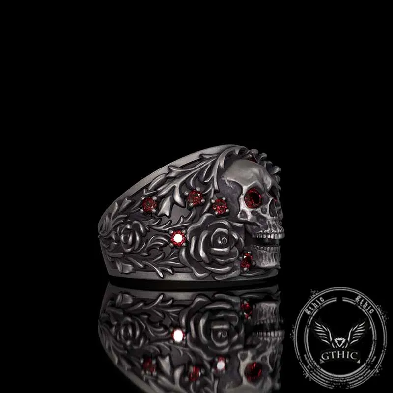 Gothic Rose Skull Sterling Silver Gemstone Ring sold by GTHIC product image thumbnail 4
