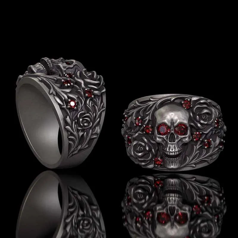 Gothic Rose Skull Sterling Silver Gemstone Ring sold by GTHIC